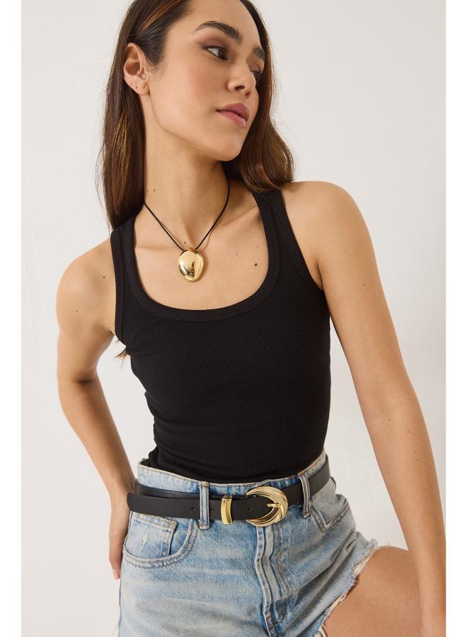 جينجر بيسيكس بلوزة بدون أكمام بظهر رياضي مضلع - Image 3